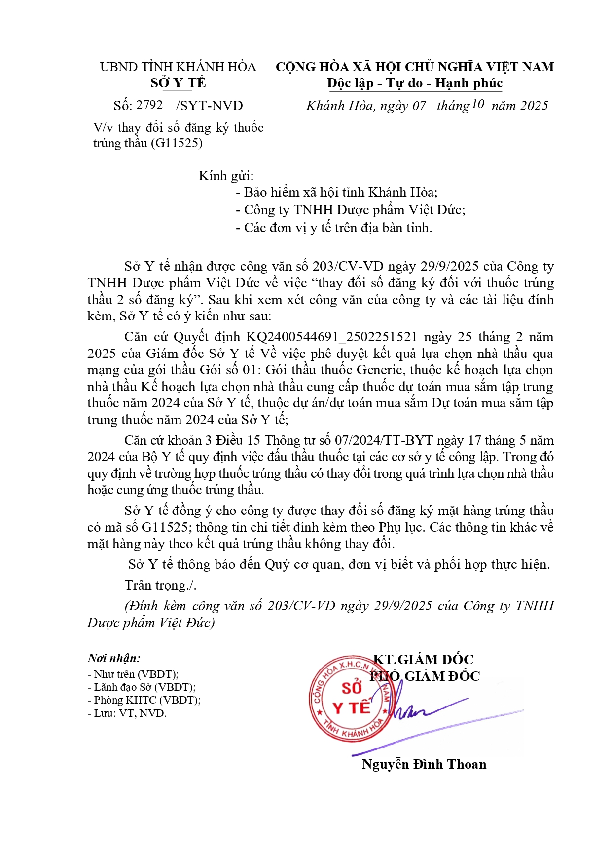 V/v thay đổi số đăng ký thuốc trúng thầu (G11525)